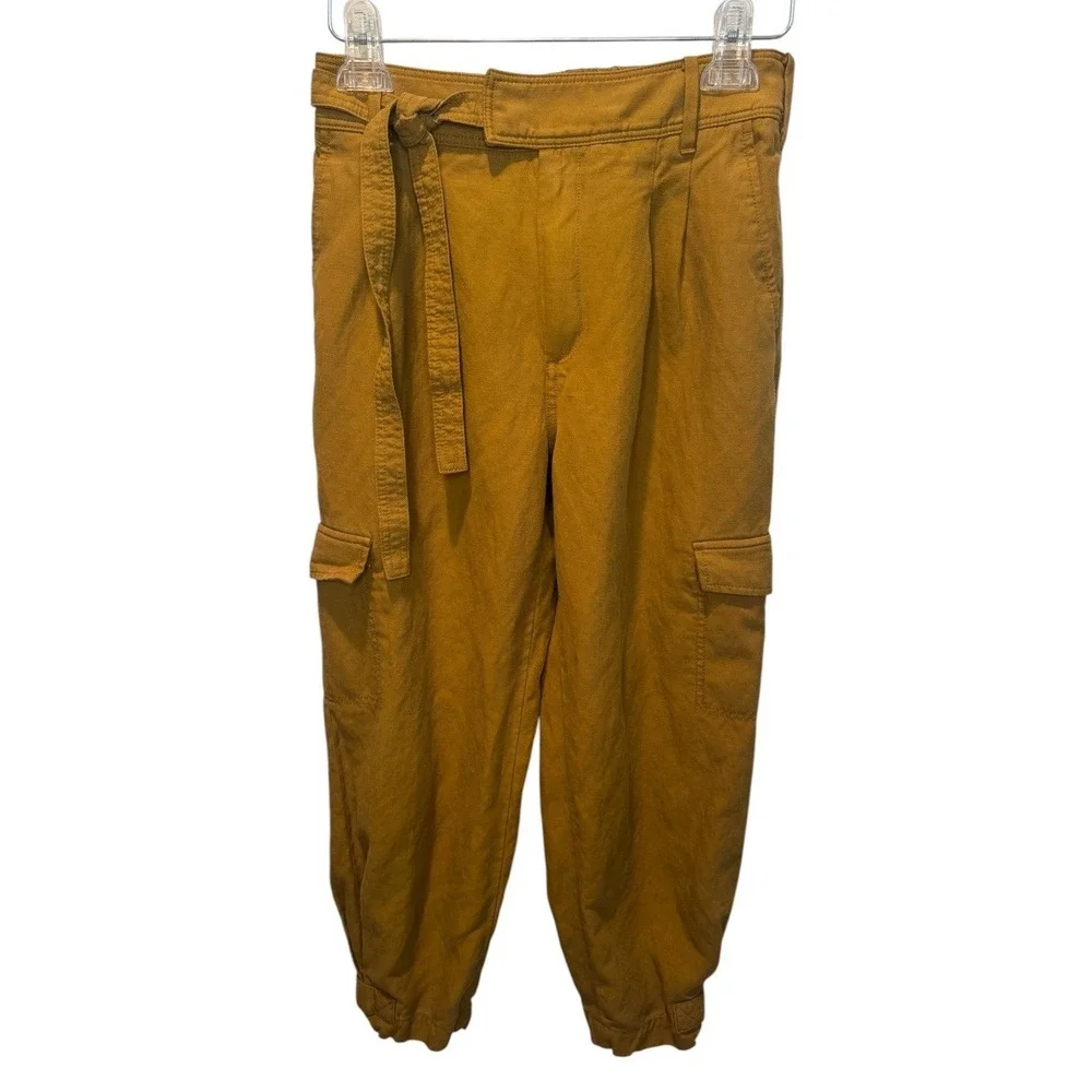 Banana Republic Mustard Yellow Linen Blend Cargo Jogger Pants Women Size 4